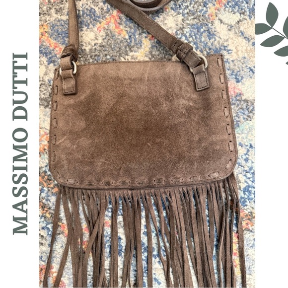 Massimo Dutti Brown Suede Fringe Crossbody Bag | Zip Closure | Adjustable Strap - Picture 5 of 10